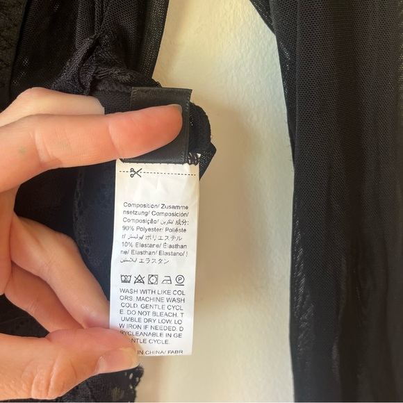 Shein Curve 0XL Black Lace Mesh Bodysuit Corset Style Long Sleeve Y2K Clubwear - Picture 6 of 10